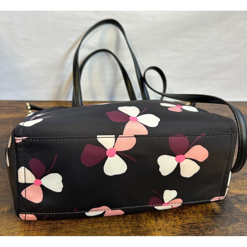 Kate Spade Dawn Dusk Buds Black Floral Nylon Satchel Tote Crossbody Bag Purse - Picture 7 of 16